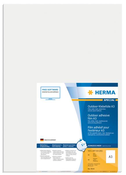 HERMA Folienetiketten 297x420mm 9544 weiss,PP matt 40 Stk./40 Bl.