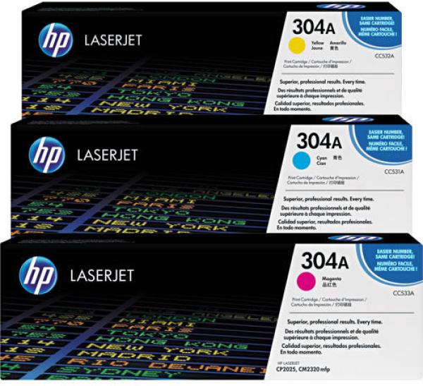 HP Toner Tri-Pack 304A CMY CF372AM Color LaserJet CP2025 2800 S.