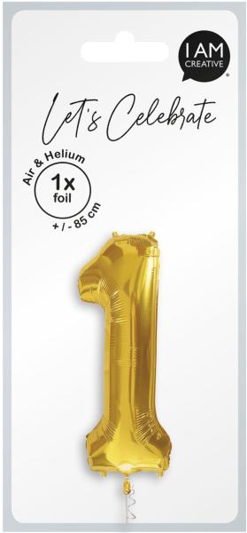 I AM CREATIVE Folienballon Zahl 1 85cm 1000-1044 gold