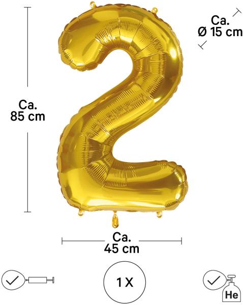 I AM CREATIVE Folienballon Zahl 2 85cm 1000-1047 gold