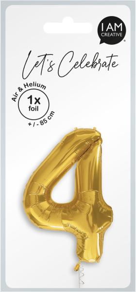 I AM CREATIVE Folienballon Zahl 4 85cm 1000-1049 gold