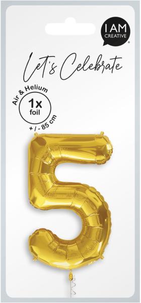 I AM CREATIVE Folienballon Zahl 5 85cm 1000-1050 gold