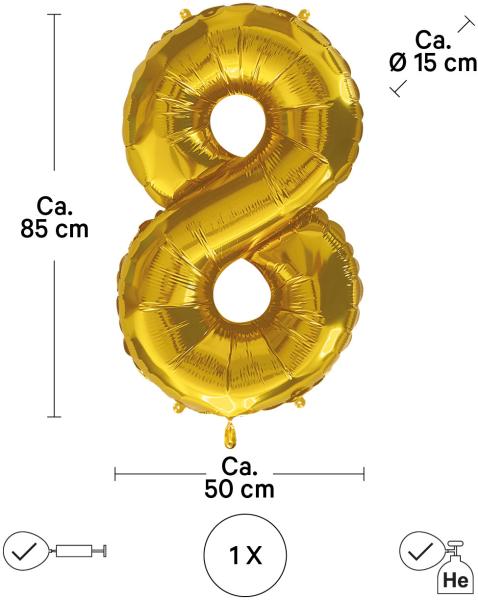 I AM CREATIVE Folienballon Zahl 8 85cm 1000-1053 gold