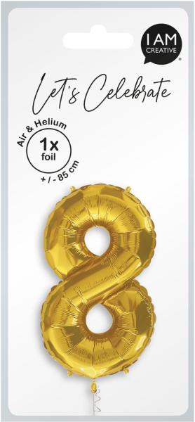 I AM CREATIVE Folienballon Zahl 8 85cm 1000-1053 gold