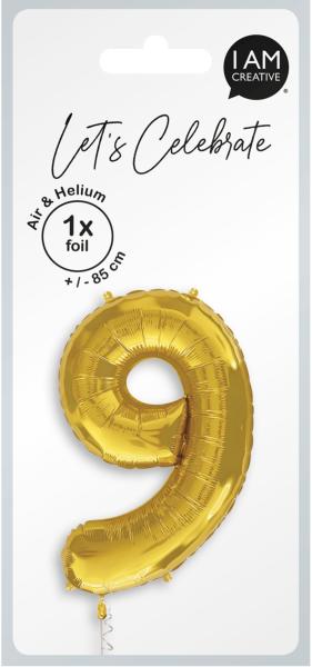 I AM CREATIVE Folienballon Zahl 9 85cm 1000-1054 gold