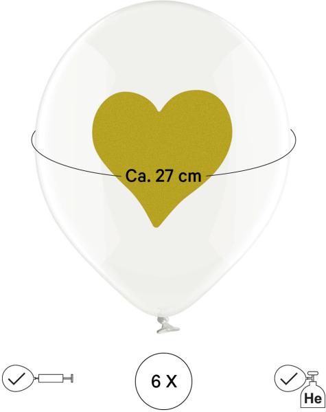 I AM CREATIVE Ballons goldenes Herz 27cm 1000-1059 transparent 6 Stück