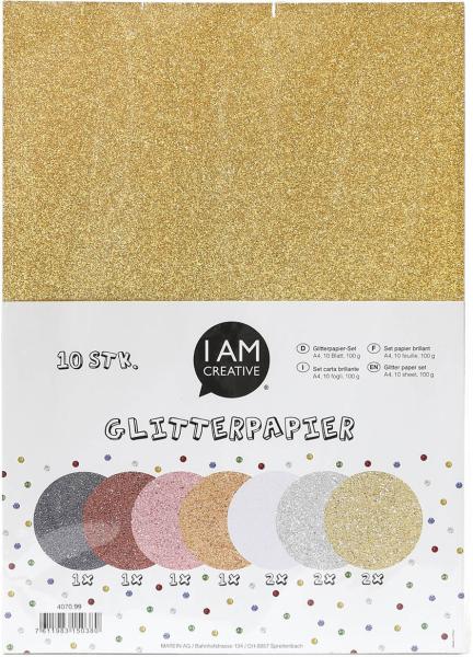 I AM CREATIVE Glitterpapier A4 4070.99 multicolor, 100g 10 Stück