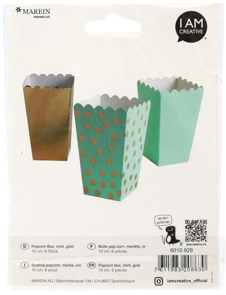 I AM CREATIVE Popcorn Box, mint, gold,10cm 6010.929 6 Stück