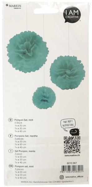 I AM CREATIVE Pompon Set, mint,20,30,40cm 6010.967 3 Stück