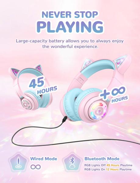 ICLEVER Headphones Kids Cat C04-2083N-05 74/85/94 dB, 45h pink