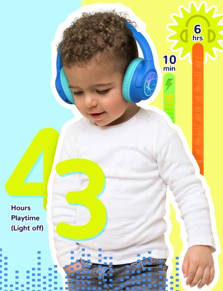 ICLEVER Headphone Kids BT & Cable LED C10-2083N-01 74/85/94 dB, 43h blue