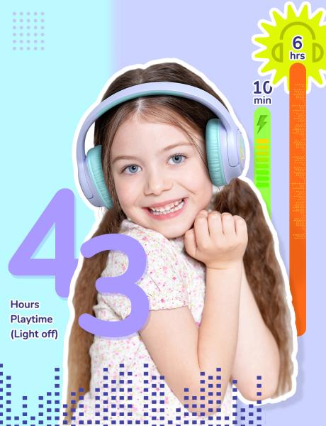 ICLEVER Headphone Kids BT & Cable LED C10-2083N-02 74/85/94 dB, 43h purple