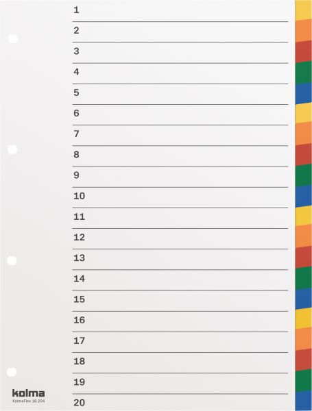KOLMA Register Kolmaflex blanko A4 18.204.20 mehrfarbig, 20-teilig