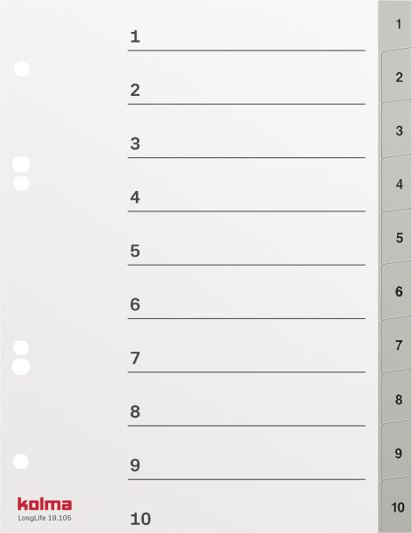 KOLMA Register LongLife grau A5 19.105.20 grau, 1-10 , 2 + 4 Loch