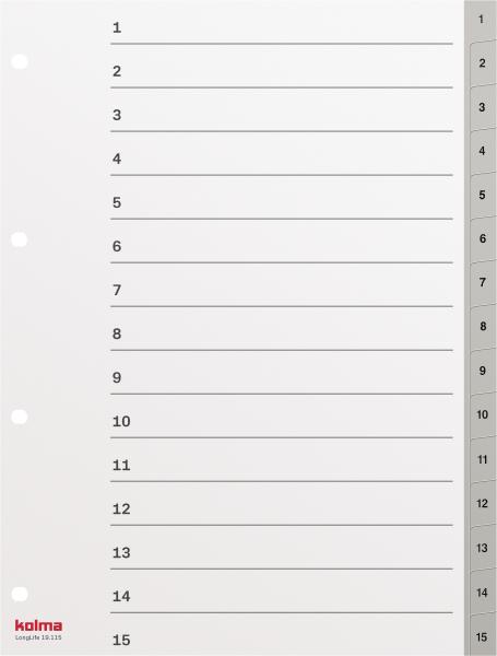 KOLMA Register Longlife A4 19.115.03 grau, 1-15