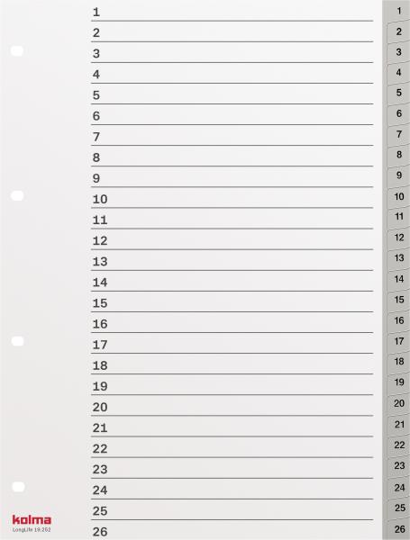 KOLMA Register LongLife A4 19.252.03 grau, 52-teilig, Vollformat