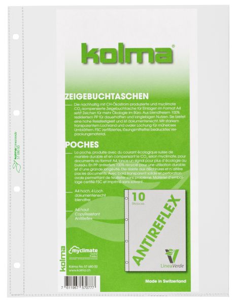 KOLMA Zeigebuchtaschen LineaVerde A4 57.680.00 transp.,CopyResistant 10 Stück