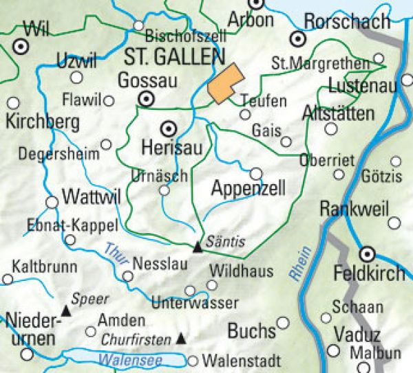 KÜMMERLY+FREY Wanderkarte 1:60'000 325902207 St. Gallen-Appenzellerland