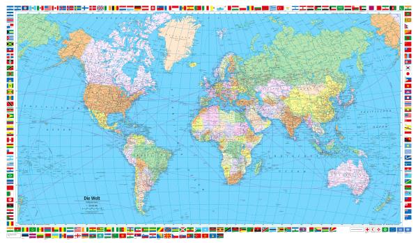 KÜMMERLY+FREY Plano-Weltkarte 87,5x51cm 325994033 politisch 1:50 Mio.