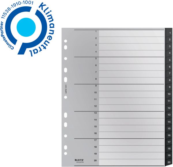 LEITZ Register Recycle PP schwarz A4 1211-00-00 Zahlen 1-20