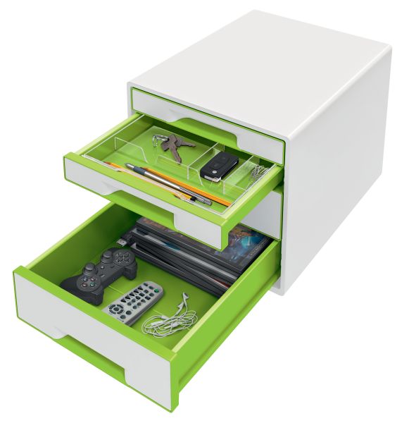 LEITZ Schubladenbox WOW Cube A4 5213-20-54 weiss/grün, 4 Schubladen