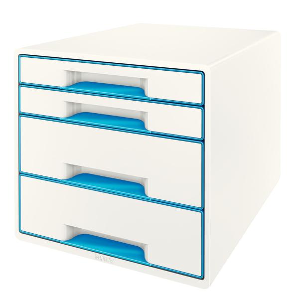 LEITZ Schubladenbox WOW Cube A4 52132036 weiss/blau, 4 Schubladen