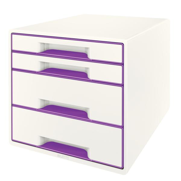 LEITZ Schubladenbox WOW Cube A4 52132062 weiss/violett, 4 Schubladen