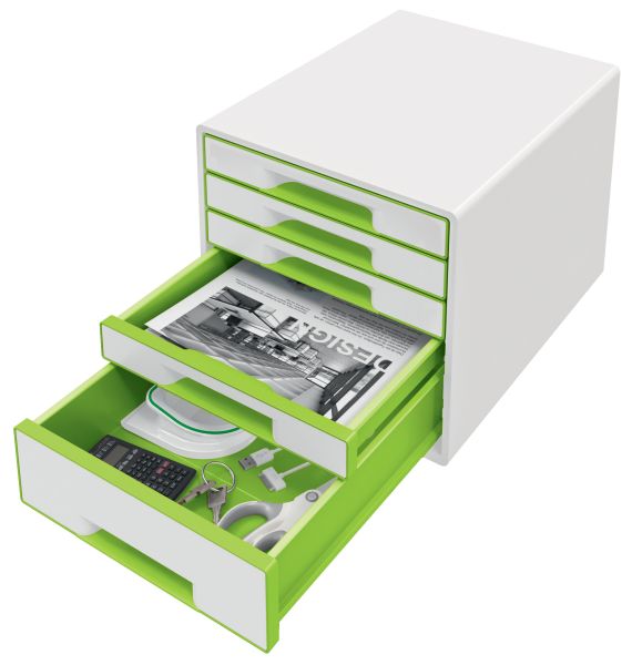 LEITZ Schubladenbox WOW Cube A4 5214-20-54 weiss/grün, 5 Schubladen