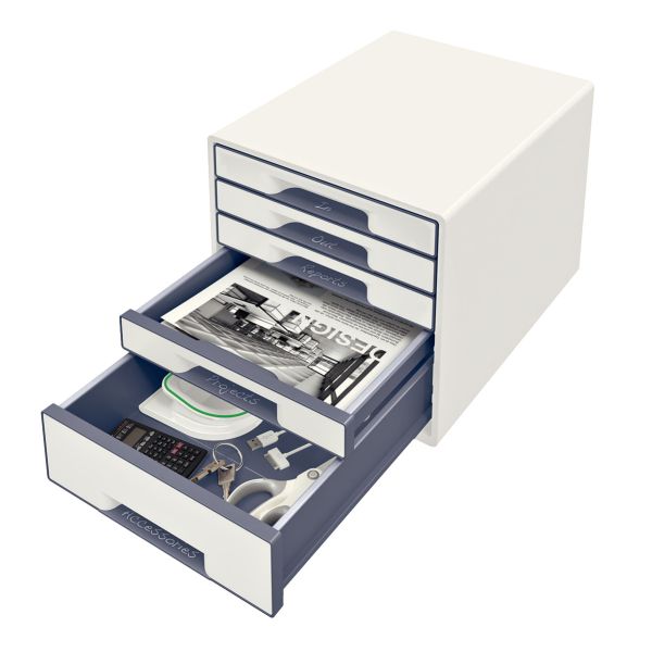 LEITZ Schubladenbox WOW Cube A4 52142001 weiss/grau, 5 Schubladen