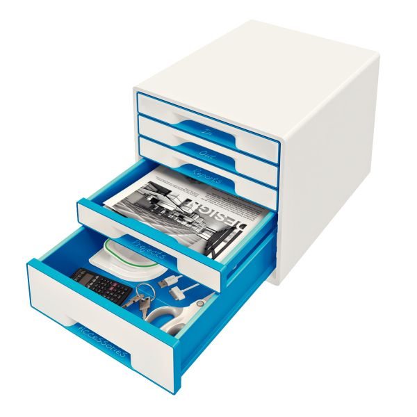 LEITZ Schubladenbox WOW Cube A4 52142036 weiss/blau, 5 Schubladen