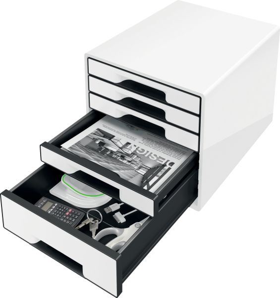 LEITZ Schubladenbox WOW Cube A4 5253-10-01 weiss/schwarz, 5 Schubladen