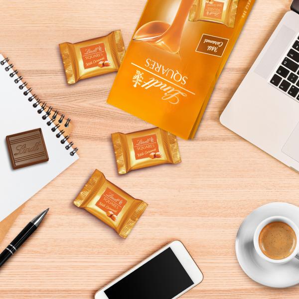 LINDT Squares Pralinés Milk-Caramel 461170 Thekensteller 750g