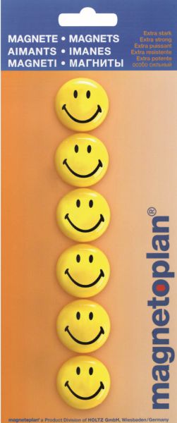 MAGNETOPLAN Smiley Magnete gelb-schwarz 16672 mittel 30mm 6 Stk.