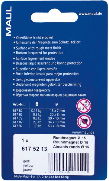 MAUL Magnete 15mm 6175213 gelb 8 Stück