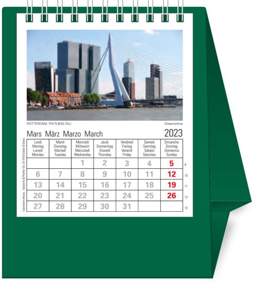 NOVOS Tischkalender Europa 2024 500084 dunkelgrün, 1M/S, 11.5x13.5cm