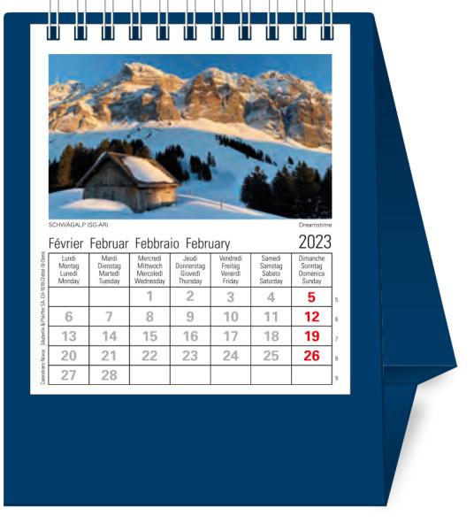 NOVOS Tischkalender Helvetia 2024 501043 dunkelblau, 1M/S, 11.5x13.5cm