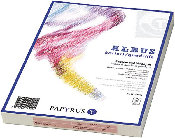 PAPYRUS Zeichenpapier A4 88020013 140g, kariert 5mm 100 Blatt