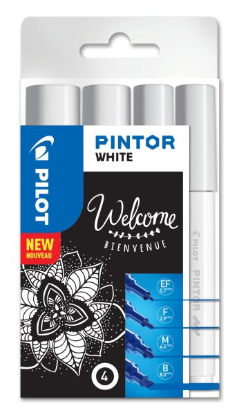 PILOT Marker Set Pintor B/M/F/EF S4/0537465 weiss, 4 Stück