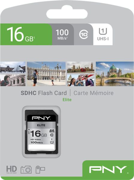 PNY Elite SDHC Card R100MB/s 16GB P-SD16GU1100EL-GE