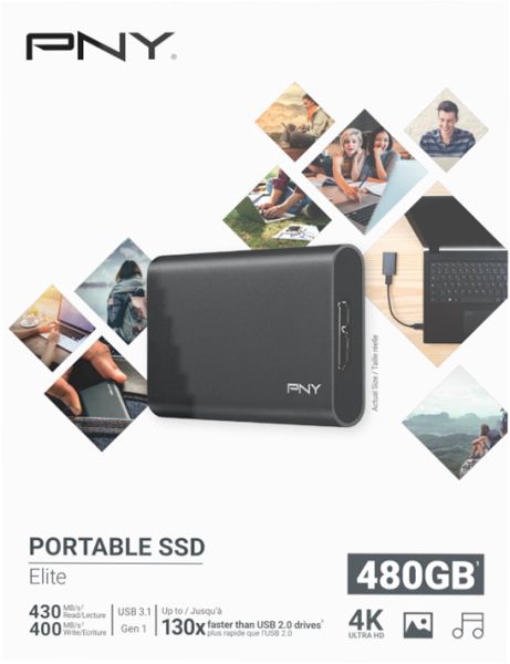 PNY Elite USB 3.1 Gen1 480GB PSD1CS1050-480-FFS Portable SSD dark-grey