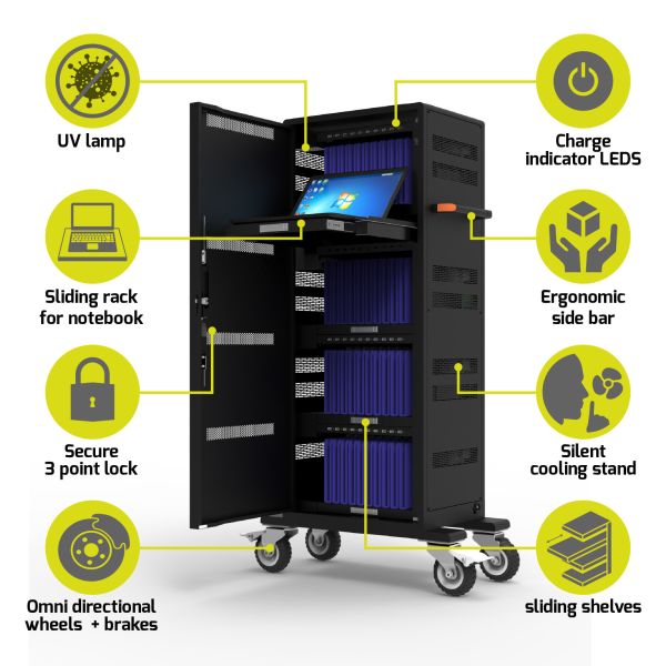 PORT Charging Cabinet 901965 40 Tablets+1 Notebook,Black