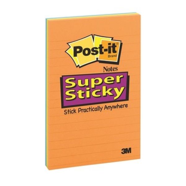 POST-IT Block Super Sticky 101x152mm 46453SSAN 3-farbig ass., liniert 45 Bl.