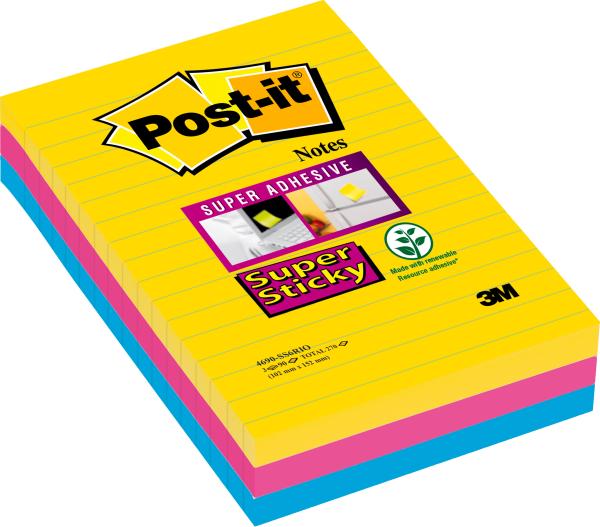 POST-IT SuperSticky Rio 152x101mm 4690SS3RI 3-farbig, liniert 3x90 Blatt