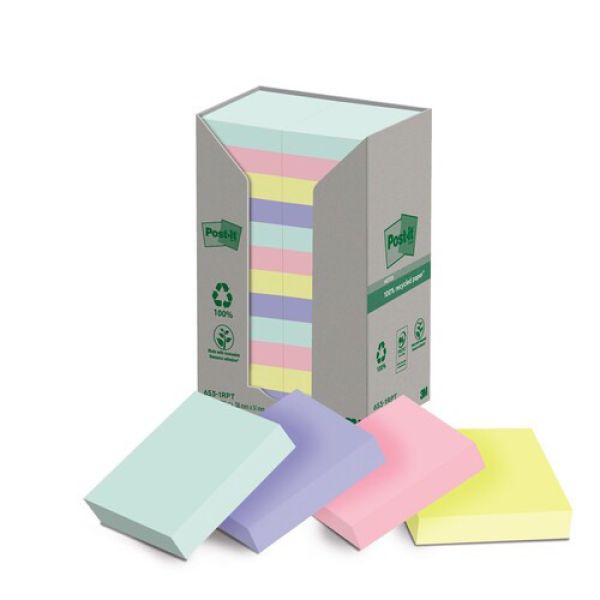 POST-IT Haftnotizen Recycling 51x38mm 653-1RPT-N 4-farbig, 24x100 Blatt