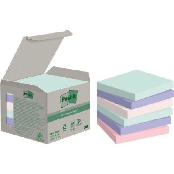 POST-IT Haftnotizen Recycling 76x76mm 654-1GB rainbow 6x100 Blatt