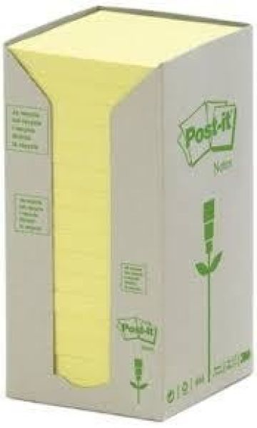 POST-IT Haftnotizen Recycling 76x76mm 654-1T gelb, 16x100 Blatt