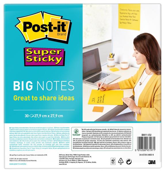 POST-IT Super Sticky Big Notes BN11-EU gelb, 30 Blatt 279x279mm