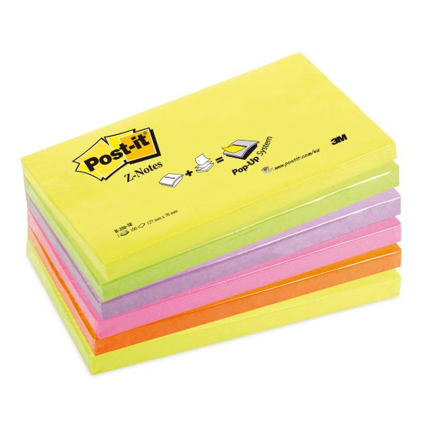 POST-IT Z-Notes neon 76x127mm R-350NRB rainbow 6x100 Blatt