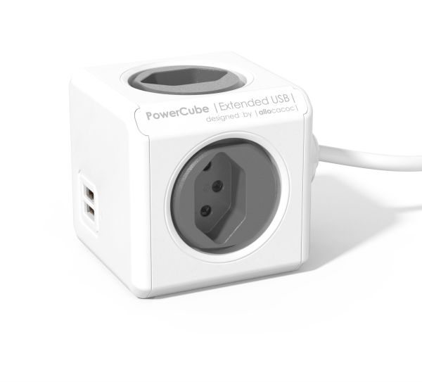 POWERCUBE Socket extend grey 66.7890GY 4xT.13 2xUSB 5V 2.1A