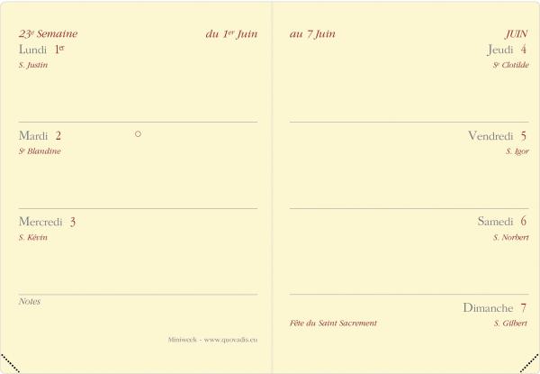 QUO-VADIS Agenda Miniweek FR Soho 2024 044308Q beige, 1W/2S, 7x10cm